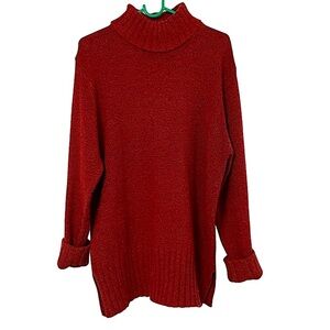 CAROLYN TAYLOR vintage burgundy marled chunky turtleneck tunic sweater L
